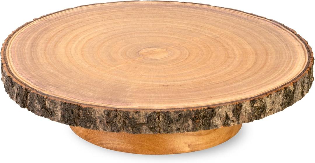 Rustic Wood Cake Stand - Easy to Clean Wood Slice - Large 10-12 inch Wooden Cake Stand Rustic - Wedding Tree Trunk Cake Stand - Beautiful Farmhouse Tree Stump - Cake Display Stand