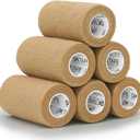 OK TAPE Self Adherent Cohesive Bandages Wrap - 6Packs, 4" x 5 Yards, Non-Woven Self Adhesive Bandage Wrap for Thumb, Finger, Wrist, Ankle, Vet Wrap Bandages Tape (Beige)