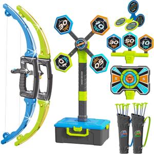 OCHIDO 2 Pack Bow and Arrow for Kids, 3in1 LED Light Up Archery Set with 4 Target, 12 Suction Cup Arrows, Quivers and Storage Box, Indoor Outdoor Sport Games Gifts for Boys 5 6 7 8 9 10 11 12 Year Old