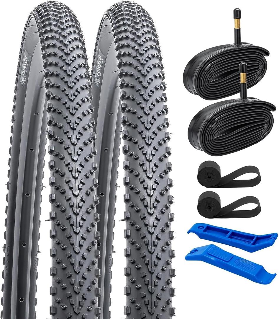 YUNSCM 700C Lightweight Bike Tires 700x38C (ETRTO 40-622) and 700C Bike Tubes - 60TPI Nylon, Puncture-Resistant, Compatible with Gravel Bike Tires 700x36C/37C/38C/39C/40C- 2 PCS (Y-586)