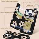 Lotadilo for iPhone 15 Wallet Case with Card Holder, Cute Designer Black Flower Pattern Kickstand Magnetic Clasp Back Flip Folio Leather Cases for iPhone 15 Phone for Girls Women Men Boys Teens