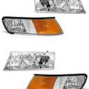 1998-2002 Mercury Grand Marquis Headlight Assembly for 98 99 00 01 02 Mercury Grand Marquis Chrome Housing Headlamp with Clear Lens Amber Reflector Left+Right Pairs(Not included Bulbs)