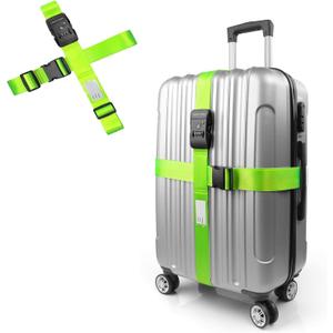 Luggage Straps with TSA Lock, Travel Belt for Luggage, TSA Approved Luggage Straps, 3-Dial Combination Locks Adjustable Suitcase Belt, Quick-Release Buckle (Green), 2 Pack