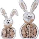 Easter Decorations, 2Pcs Easter Table Decorations for home,Farmhouse Retro Wooden Bunny with Easter Sign Tiered Tray Decor for Fireplace Tabletop,Rustic Spring Party Outdoor Indoor Decor,Easter Gifts for Kids (White)