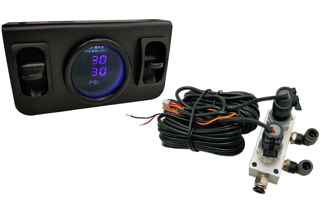 in Cab Dual Air Gauge Control Kit with Digital Paddle Switch for Air Pressure Sensor Control of Air Suspension Kit (Blue)