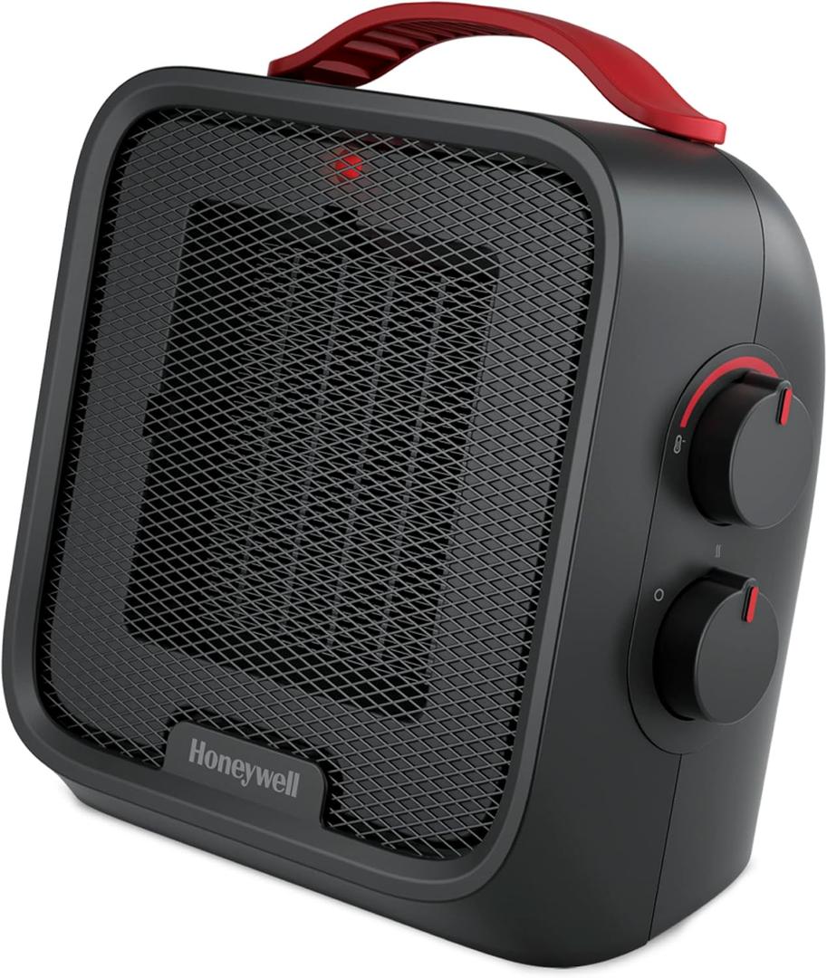 Honeywell UberHeat 5 Portable Ceramic 1500W Space Heater. Indoor space heater for Small Rooms, Bedrooms, and Homes. Fast Heating with Tip-over Protection - Black, HEC210B