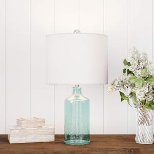 Table Lamp - Clear Glass Lamp with Open Base, LED Bulb, and Shade - Decorative Lighting for Coastal, Nautical, or Cottage Decor by Lavish Home (Blue)