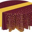 Newwiee 3 Pcs 84 Inch Polka Dot Round Disposable Tablecloths Plastic Table Cover Plastic Table Cloth with Runner Printed for 2025 Graduation Birthday Party Wedding Prom (Maroon)