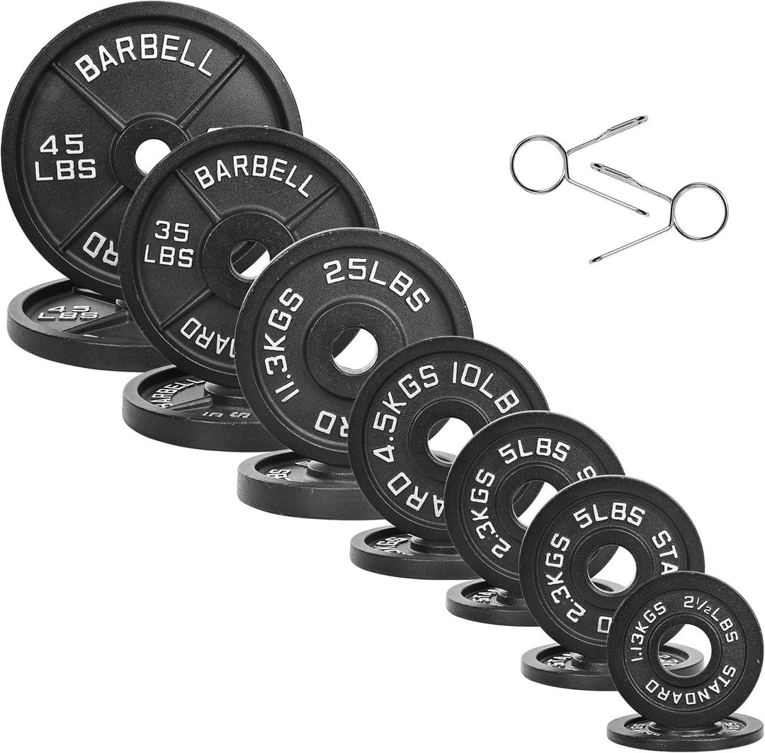 Fitvids Cast Iron 2-Inch Weight Plates for Strength Training & Weightlifting, 255 LB Set