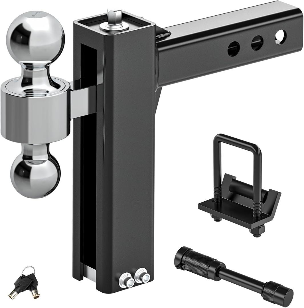 Adjustable Trailer Hitch Ball Mount 8 Inch Drop& Rise with 2" and 2-5-16" Towing Balls,Fits 2-Inch Receiver 12500 LBS GTW,Anti-Theft Pins Locks,Tow Hitch for Heavy Duty Truck
