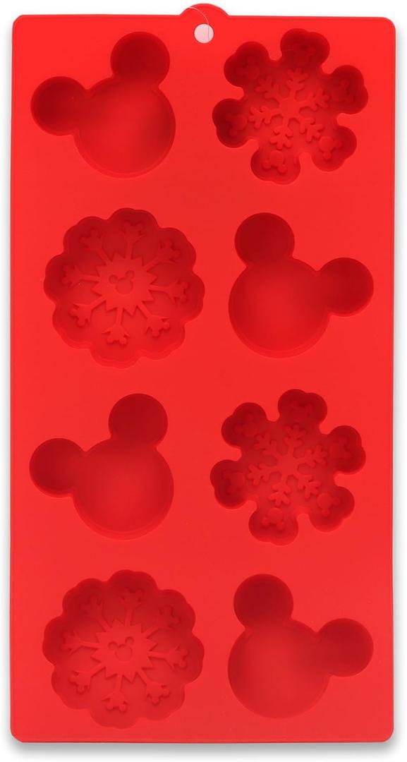 Disney Mickey Mouse and Snowflake Silicone Mold for Kitchen - for Candy, Chocolates, Ice Cubes and More (Light Red)