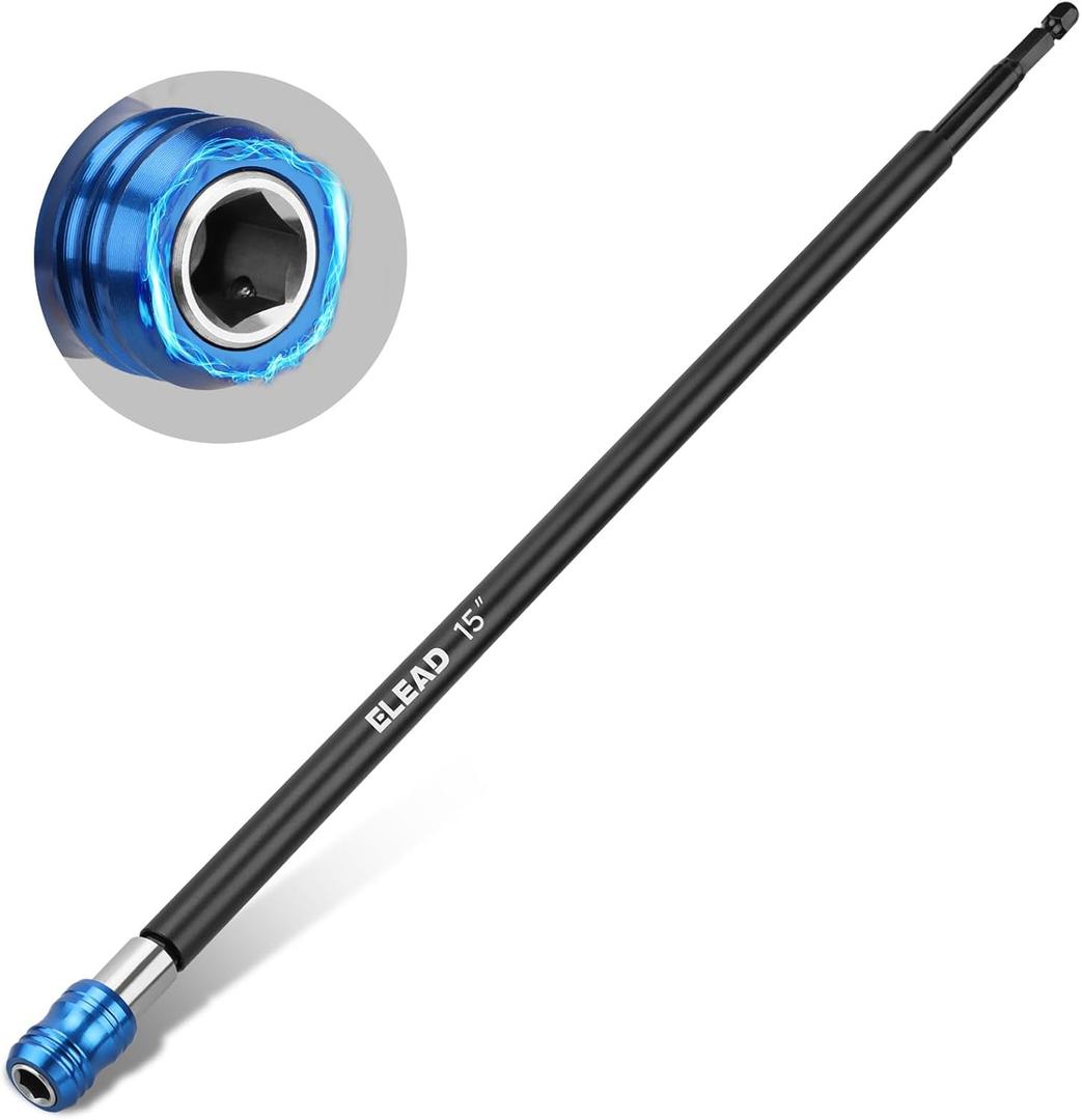 ELEAD Drill Bit Extension Set, 15" Magnetic Drill Screwdriver Bit Holder Extender with Aluminum Sleeve, 1/4 Inch Hex Shank Quick Release Extension Adapter