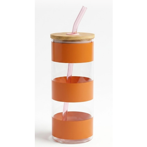 Pandaloo® Glass Cups With Lids and Straws -20 Fl Oz- Perfect Size Iced Coffee Cup - Smoothie Cup With Bamboo Lid and On the go Lid - Glass Tumbler With Straw (1 Count (Pack of 1), Autumn Gold)