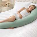 Pregnancy Pillow for Side Sleeping, 74 Inch C Shaped Long Body Pillow, Sleep Bolster Pillow, Maternity Body Pillow with Removable Cover, Soft and Supportive, Light Green, 74.8"