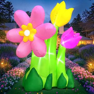 6FT Spring Inflatable Outdoor Decoration Inflatable Flowers Blow Up Inflatable Decoration Built-in LED Lights for Spring Easter Holiday Garden Lawn Party