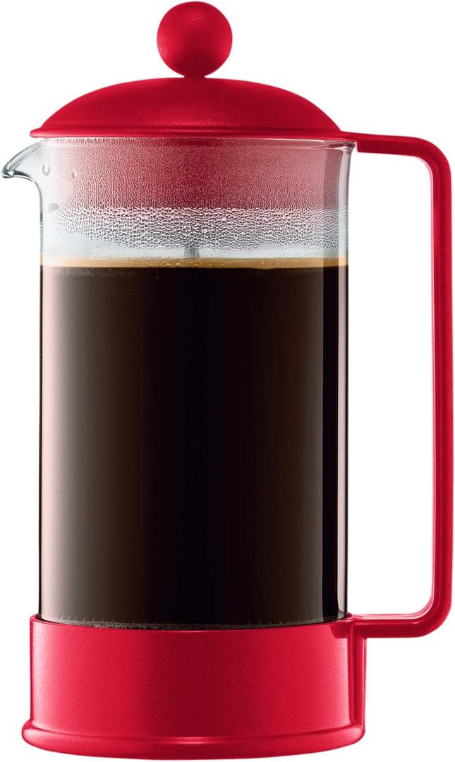 Bodum 34 oz Brazil French Press Coffee Maker, High-Heat Borosilicate Glass, Red - Made in Portugal