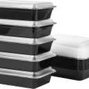 24 oz Meal Prep Containers With Lids Reusable 50 Pack Extra-thick Plastic Food Storage Black Disposable To Go Lunch Box BPA Free Stackable Microwave Dishwasher Freezer Safe (Formerly FULING)