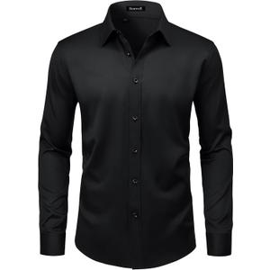 Mens Wrinkle Free Dress Shirts Regular Fit Long Sleeve Non Iron Business Casual Wedding Stretch Button Down Shirt,5XL 