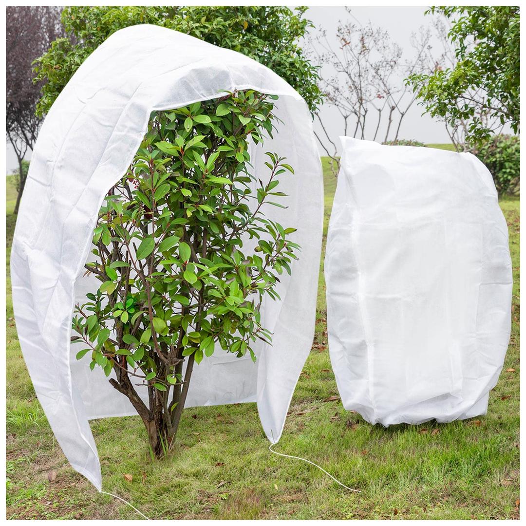 BSTPCOO 2 Pack Winter Plant Covers Freeze Protection with Drawstring, 39.3" x 39.3" Frost Cloths for Outdoor Plants Covers for Winter Cold Weather Tree Covers Freeze Protection, Shrubs Trees Jacket, White