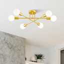 VONLUCE 6-Light Sputnik Light Fixture, 6-Light Flush Mount Ceiling Lights Gold with E26 Base, Modern Sputnik Chandelier for Living Room Kitchen Hallway Bedroom