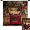 Kate Christmas Kitchen Backdrop for Photography Wood Kitchen Cabinet Backdrops Snow Garland Background Photo Props 8x8ft
