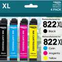 822XL Ink Cartridges Remanufactured for Epson 822XL Ink Cartridges 822 822 XL with Workforce Pro WF-3820 WF-3823 WF-4820 WF-4830 WF-4833 Printer (Black Cyan Magenta Yellow)