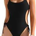SHEKINI Women's Strappy Backless Bathing Suit Sexy Cut Out Adjustable Straps One Piece Swimsuits (Large, Black)