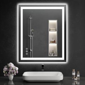 30"x36" LED Bathroom Mirror with Lights, Dimmable, Anti-Fog, Lighted Bathroom Vanity Mirror for Wall, Backlit + Front Lit, Memory Function, Shatter-Proof, Tempered Glass
