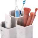 Toothbrush Holder for Bathrooms Toothpaste Holder Stand Bathroom Organizer for Toothbrush Makeup Brushes Holder (1 Pack, Marble5)