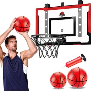 24" x 16" Indoor Large Basketball Hoop Toy - Upgraded Adjustable Height Basketball Hoop Over The Door with Complete Accessories, Basketball Toys Christmas Birthday Gifts for Kids & Adults(Red)
