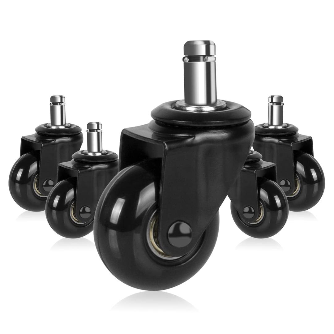Hirate Office Chair Caster Replacement, 2" Heavy Duty Desk Chair Casters Rolling Smooth Safe for Hardwood, Tile & Carpet Fit Most Chairs 7/16" x 7/8" (Set of 5) (Black)