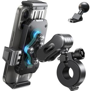 JOYROOM Aluminum Alloy Motorcycle Phone Holder, Metal Motorcycle Phone Mount with Vibration Dampener, for Bike Bicycle Scooter ATV/UTV, Compatible with iPhone, Samsung, All Cell Phones (Black) JOYROOM Aluminum Alloy Motorcycle Phone Holder, Metal Motorcycle Phone Mount with Vibration Dampener, for Bike Bicycle Scooter ATV/UTV, Compatible with iPhone, Samsung, All Cell Phones (Black)