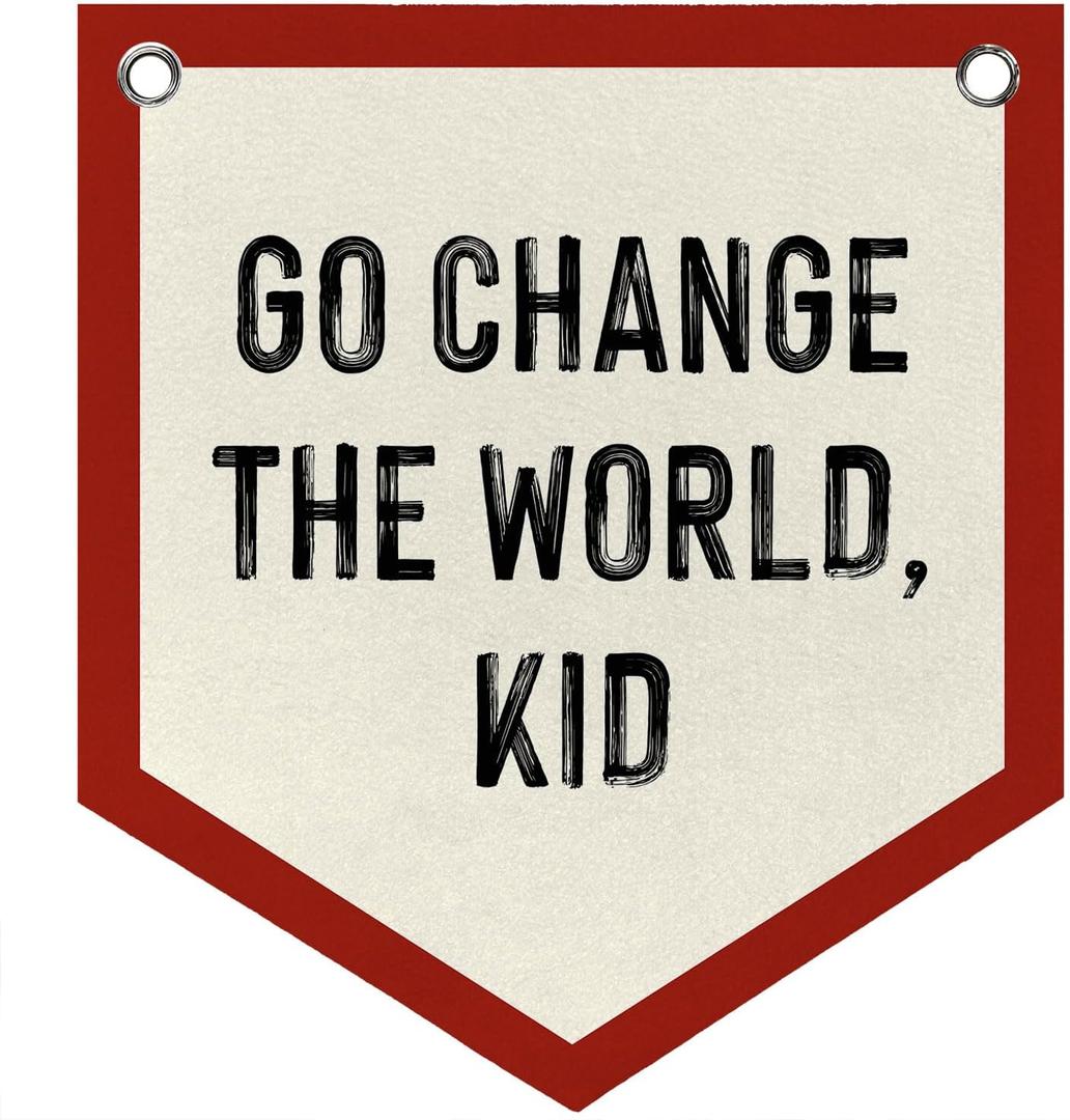 Playroom Decor Banner Pennant Go Change The World Kid Banner Flag, Vintage Playroom Kids Nursery Classroom Toddler Room Bedroom Wall Decor, 12x14 Inch (Red)