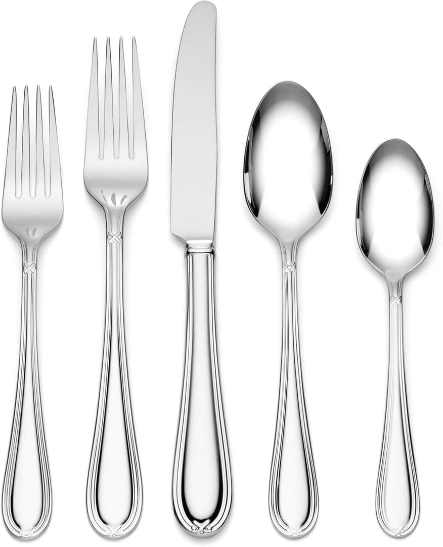 Lenox Ashbridge 80-Piece Flatware Set, 12.55, Metallic