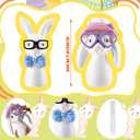 Kathfly 2 Pcs Easter Bunny Figurine Decorations Resin Bunny with Glasses Farmhouse Rabbit Wearing Glasses Rustic Antique Table Centerpiece for Easter Couple Gifts Home Office Table Decorations, 7.9"