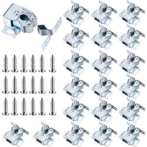 Bonuci 30 Pcs Cabinet Door Latch and Catch Hardware Double Roller Catch Cabinet Latches with Spear Strike for Closet Doors Kitchen (Silver)