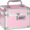 Small Medication Combination Lock Boxes with Code for Personal Items, Medicine Lockbox for Documents - 7.1 x 5.1 x 5.3 Inches Pink