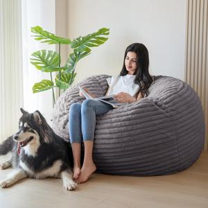 MAXYOYO Bean Bag Chair for Adults, Large 5 ft Bean Bag Chair with Foam Filling, Ultra Soft Fur Lazy Sofa for Living Room Bedroom, Machine Washable Cover (Grey)