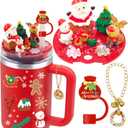 LBU Christmas Stanley Cup Lid Accessories for 40 oz Tumbler Including Silicone Straw Cover Cap Topper + Xmas Bling Stanley Lid Topper + Handle Charms Stanley Charms for H2.0 Tumbler