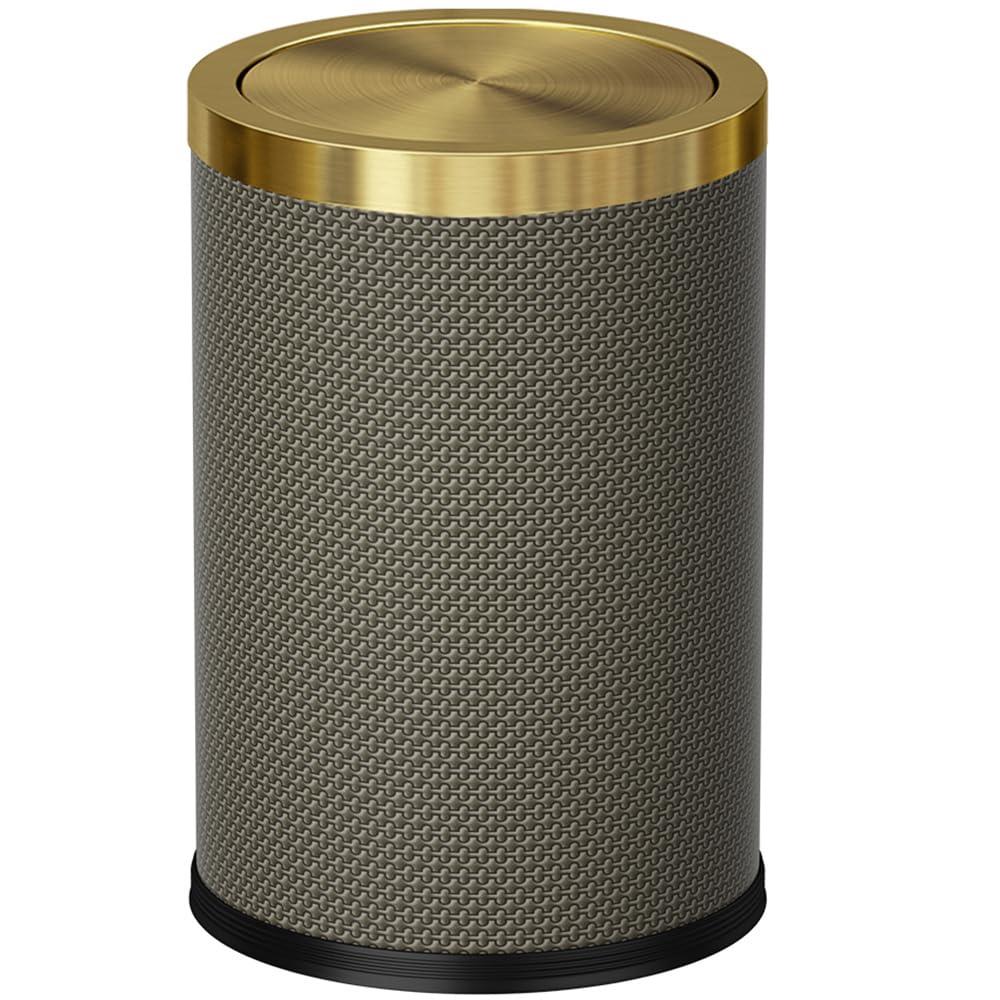 9L/2.3GAL Bathroom Trash Cans Gold,Brush Brass Trash Can with Lid,Gold Trash Can for Bathroom,Bedroom, Powder Room,Office,Laundry Room (9L-Gery)