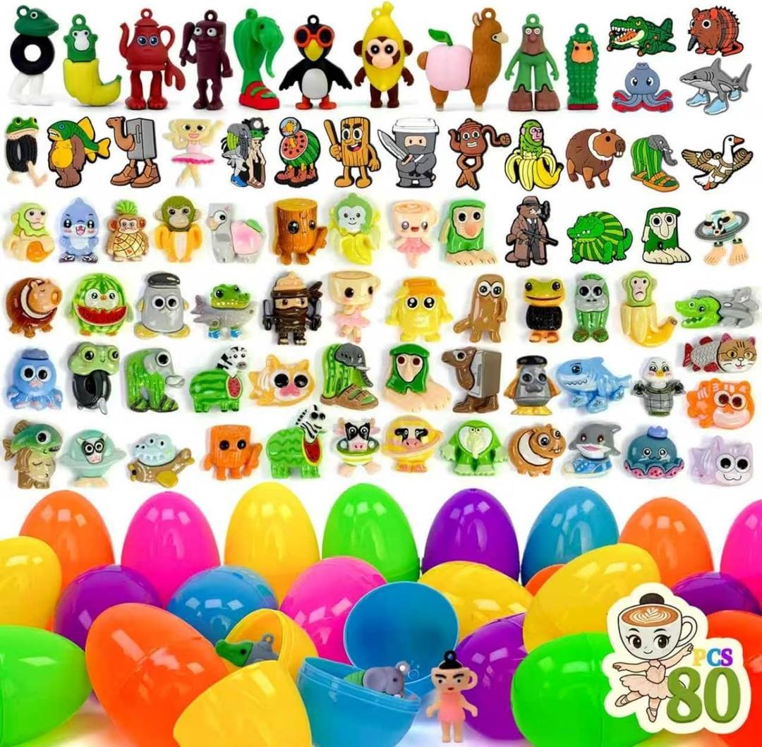 80pcs Italian Brainrot Easter Eggs with DIY Accessories and Keychains,Filled Easter Eggs Kids Classroom Gift Exchange Easter Egg Hunt Basket Stuffers Party Favors