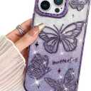 BITOBE Designed for iPhone 16 Pro, Cute 3D Butterfly Case Slim Plating Glitter Bling Luxury Cover for Women Girls Protective Camera Protection Bumper 6.3" Purple