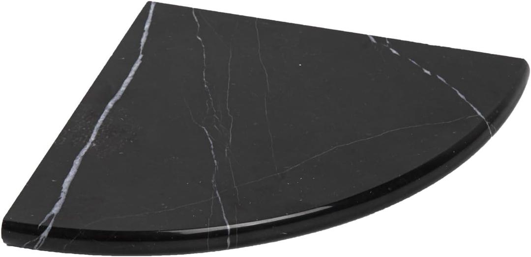 Black Marble Corner Shower Shelf, 9 Inch Carrara White Marble Corner Shelf for Bathroom Shower Decor, Wall Mounted, Polished, 1 Pcs (Nero Marquina Black)