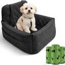 Luxury Small Dog Car Seat & Medium Dogs with 4 Poo Bag Rolls, Booster Seat with Detachable Washable Cover, Travel-Safe with Safety Leash & Storage Pockets, Made with Soft Cotton & Durable