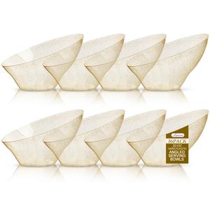Liacere 16 Pack Gold Plastic Serving Bowls - 20 OZ Angled Party Table Salad and Fruit Bowls Disposable for Chip & Candy, Ideal for Wedding＆ New Year