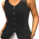 Tralilbee Black Vest Top Women Sleeveless Blazer Fitted Suit Vest Button Down Going Out Work Business Casual, Black, M  