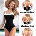 Womens One Piece Swimsuit Ribbed Slimming Bathing Suit Lace Up Back Swimwear with Adjustable Straps (Small, Black and White)
