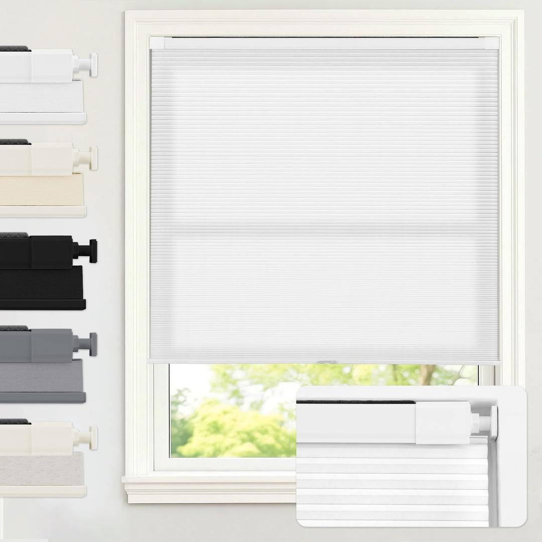 AOSKY No Tools No Drill Cordless Cellular Shades Blinds for Indoor Windows, Light Filtering Thermal Insulated Honeycomb Window Blinds Shades for Living Room Bedroom, 29" W x 48" H, White