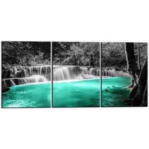 Nachic Wall Black and White Teal Waterfall Wall Art for Living Room Decor Framed Landscape Canvas Prints Painting Trees Forest Picture Artwork for Kitchen Office Home Wall Decor 12"x16" 3pcs