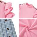 Girls Clothes Skirt Set 2 Piece Ruffle Sleeve Shirts and Plaid Skirts Fall Winter Outfits (11-12 Years, Pink & Plaid Blue)